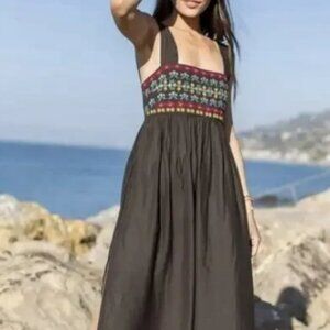 Natural Life Tricia Embroidered Maxi Dress Women’s Size Large/ XL Charcoal Gray